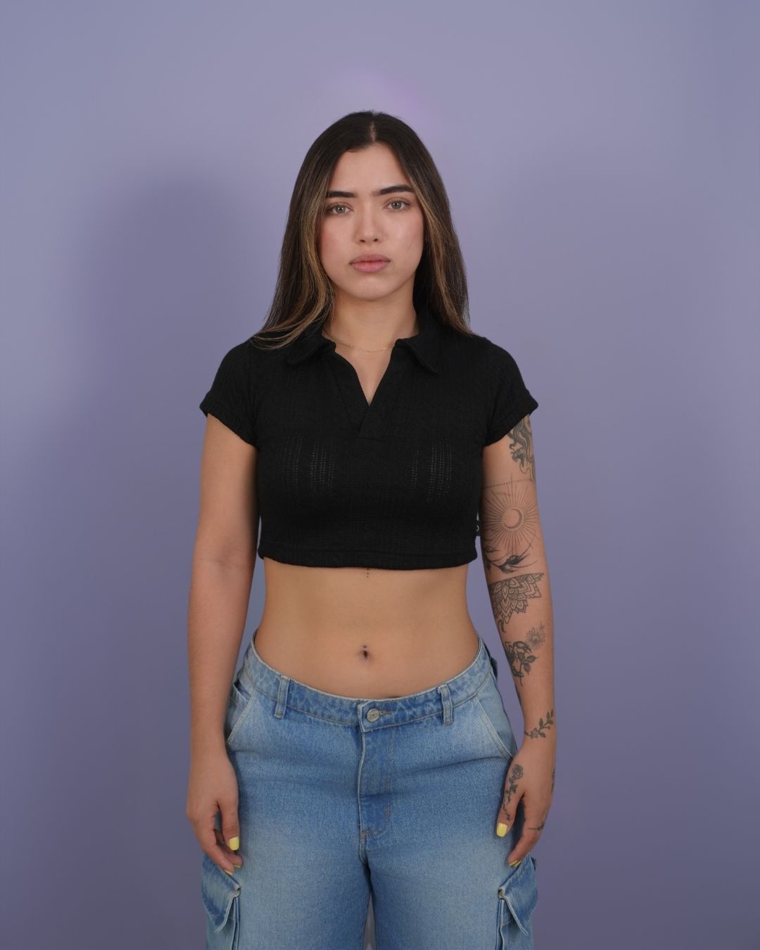 POLO CROP TEJIDO NEGRO