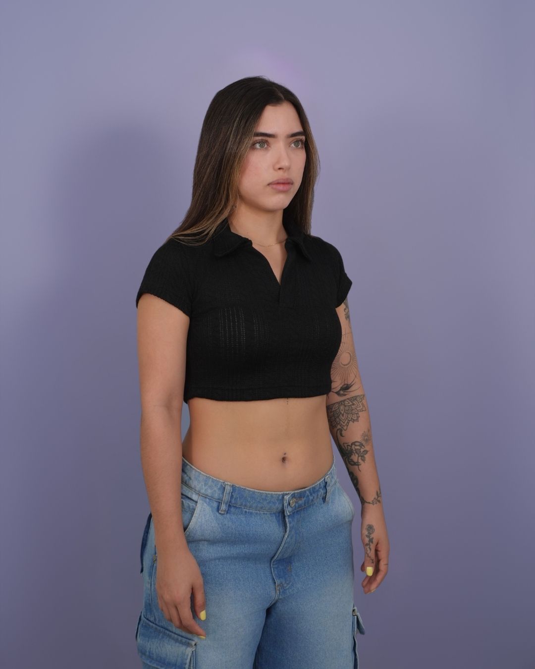 POLO CROP TEJIDO NEGRO