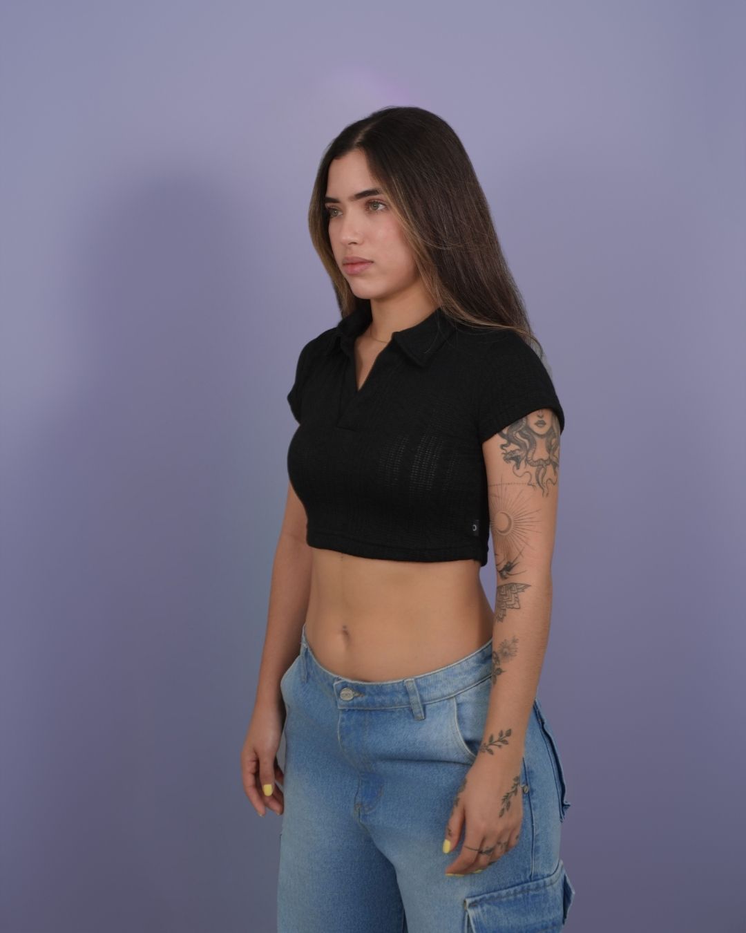 POLO CROP TEJIDO NEGRO