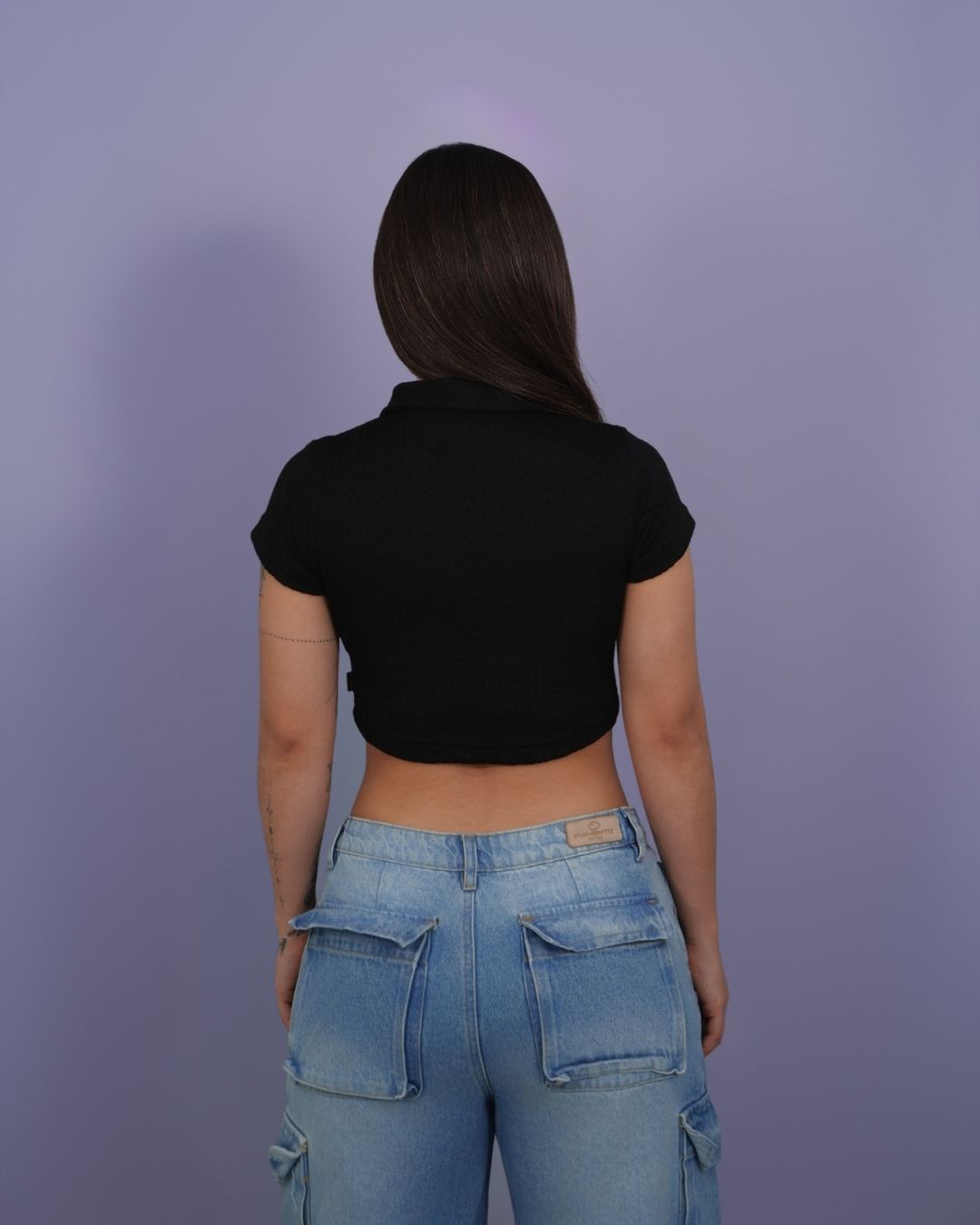 POLO CROP TEJIDO NEGRO