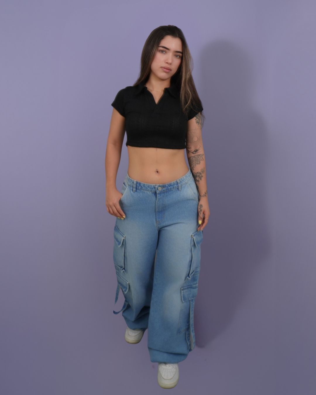 POLO CROP TEJIDO NEGRO