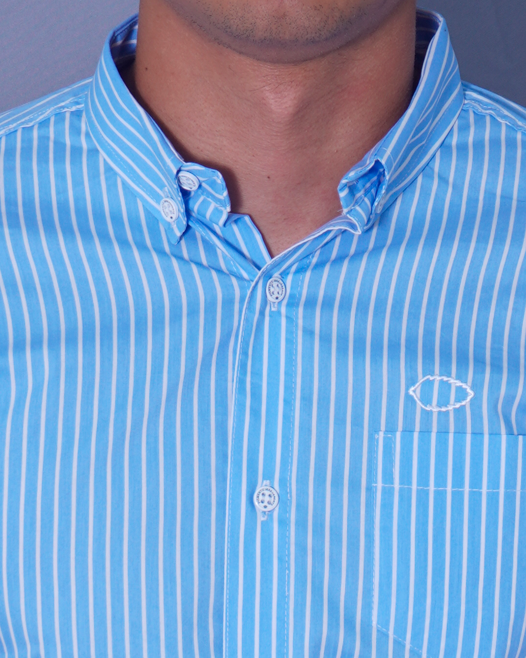 CAMISA REGULAR RAYAS CELESTE