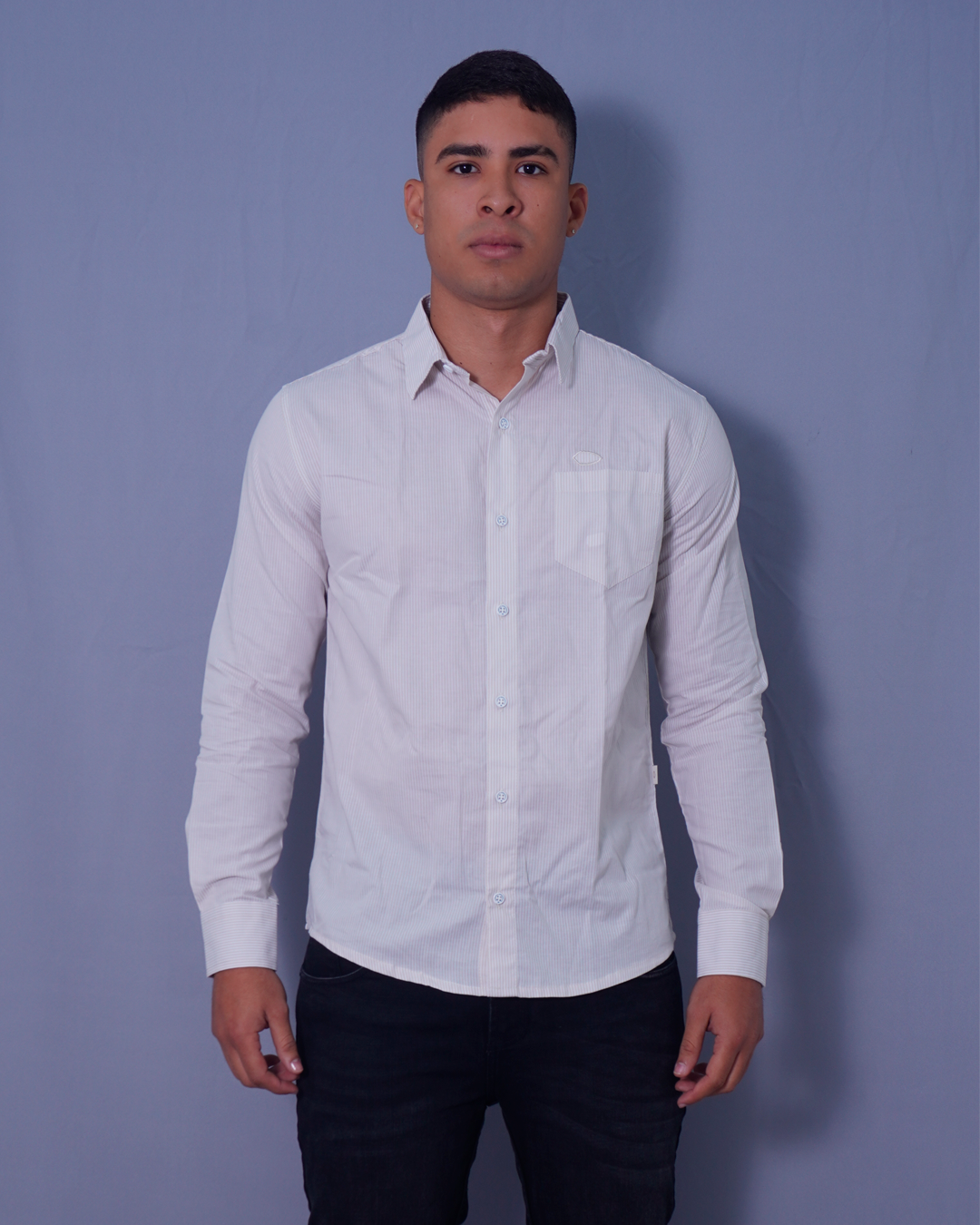CAMISA REGULAR BEIGE RAYAS