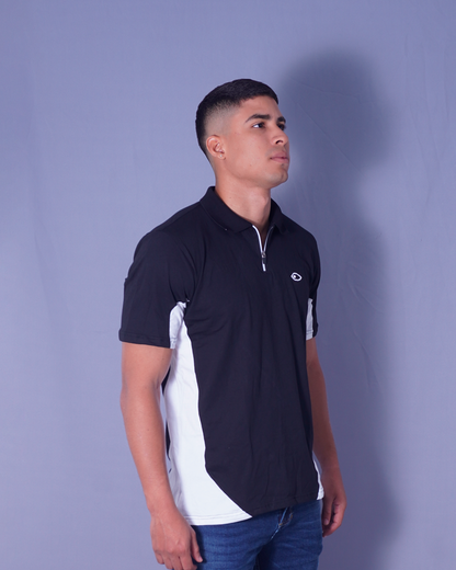 POLO NEGRO CON COSTADOS BLANCOS