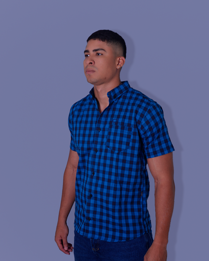 CAMISA REGULAR CUADROS AZUL Y NEGRO