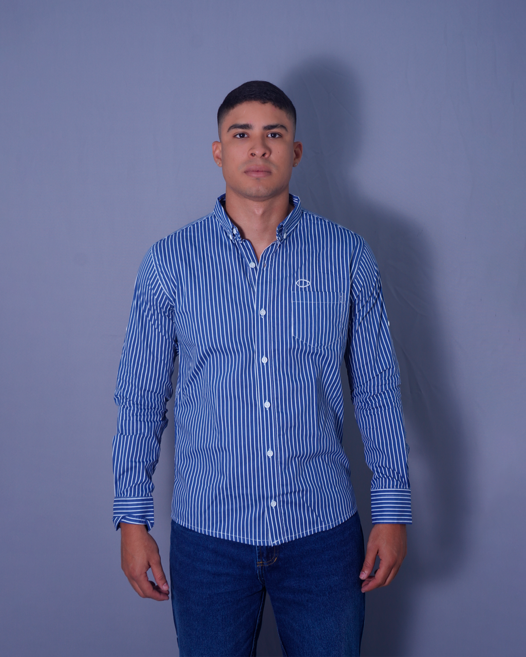 CAMISA REGULAR RAYAS AZUL OSCURO
