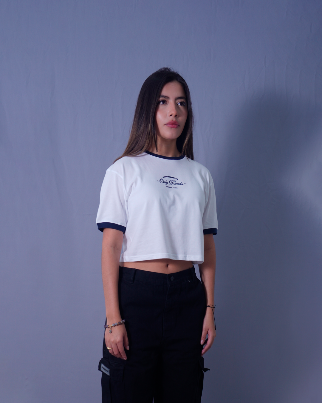 T-SHIRT CROPEED AZUL X BLANCO