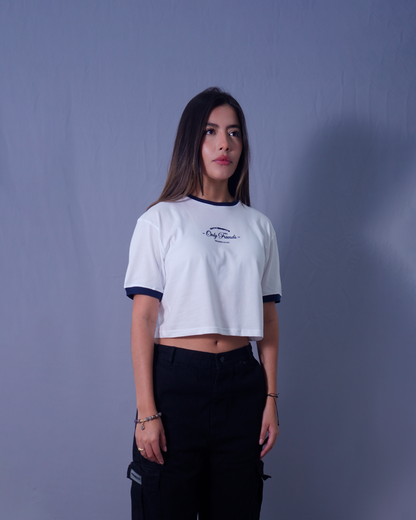 T-SHIRT CROPEED AZUL X BLANCO