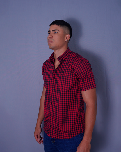 CAMISA REGULAR CUADROS ROJO Y NEGRO