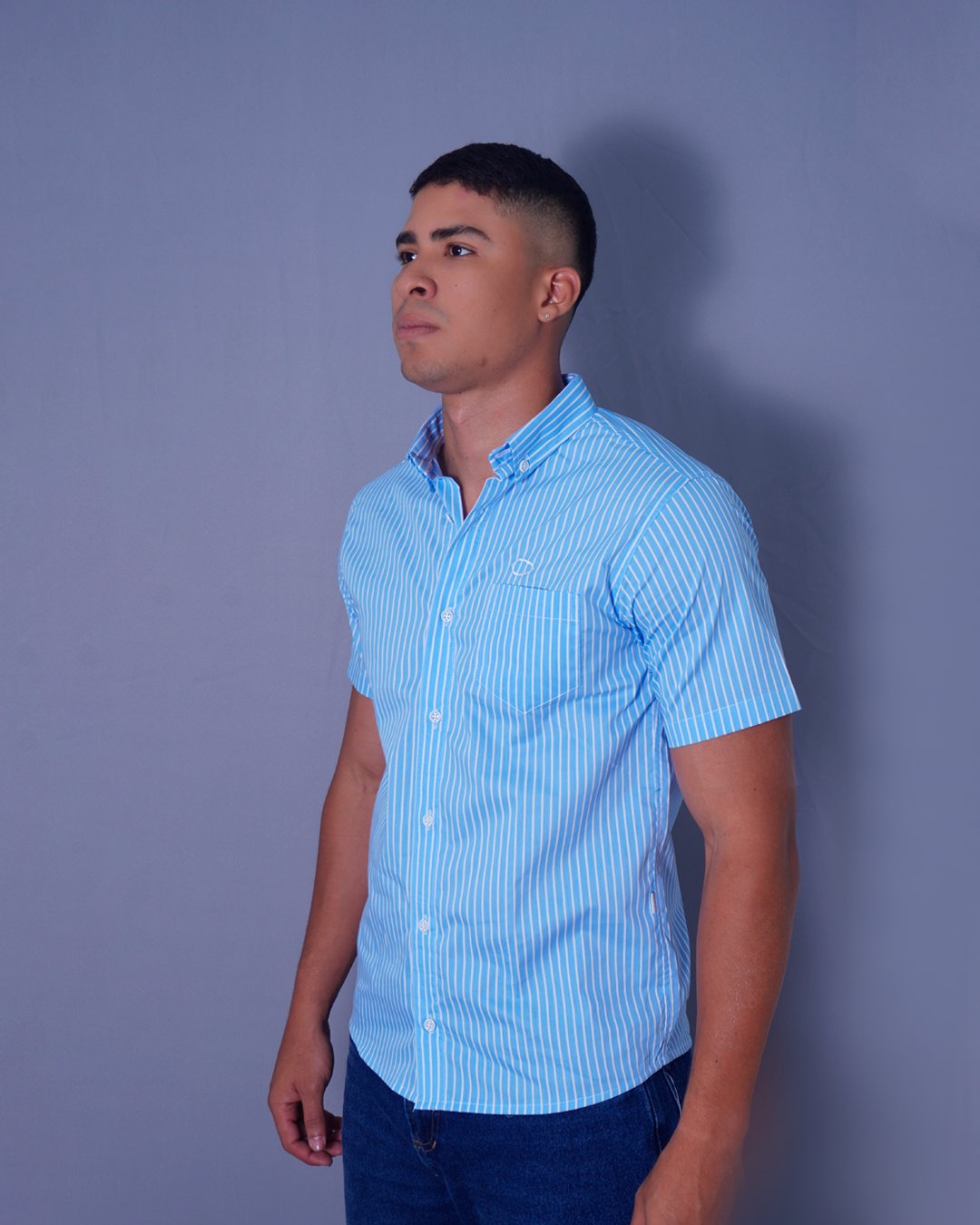 CAMISA REGULAR RAYAS CELESTE