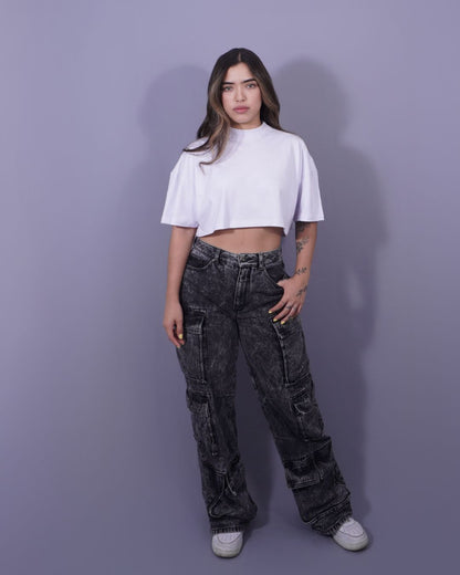 T-SHIRT CROPED PIGMENTO BLANCA