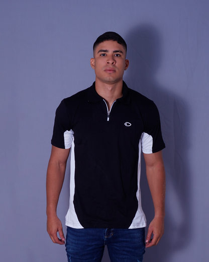 POLO NEGRO CON COSTADOS BLANCOS