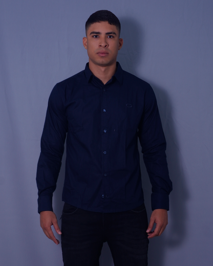 CAMISA REGULAR AZUL OSCURO CUELLO NERU
