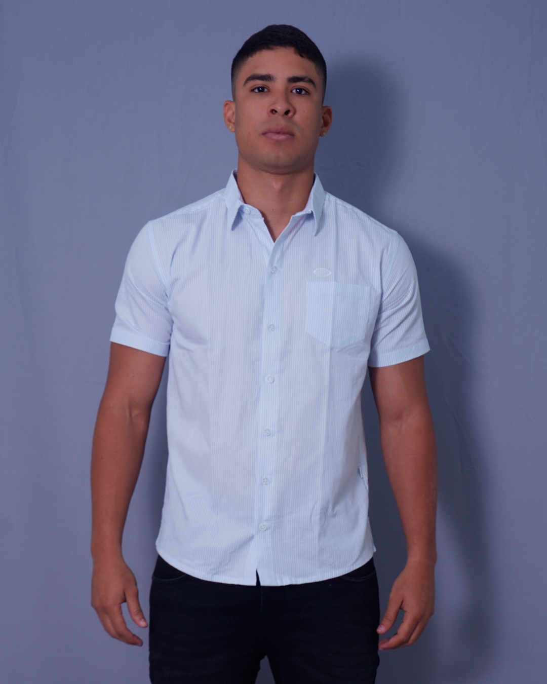 CAMISA REGULAR CELESTE RAYAS X BOLSILLO