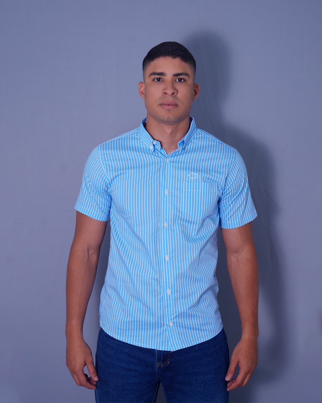 CAMISA REGULAR RAYAS CELESTE