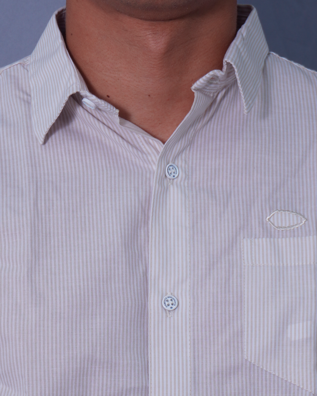 CAMISA REGULAR BEIGE RAYAS