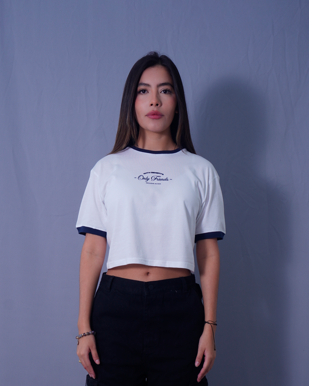 T-SHIRT CROPEED AZUL X BLANCO