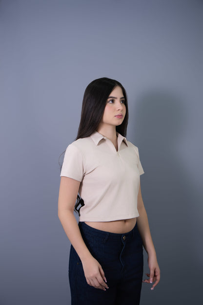 POLO CROP BEIGE